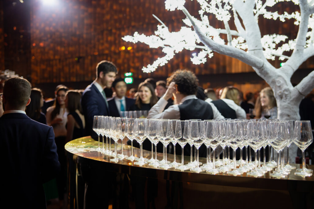wine glasses at corporate event